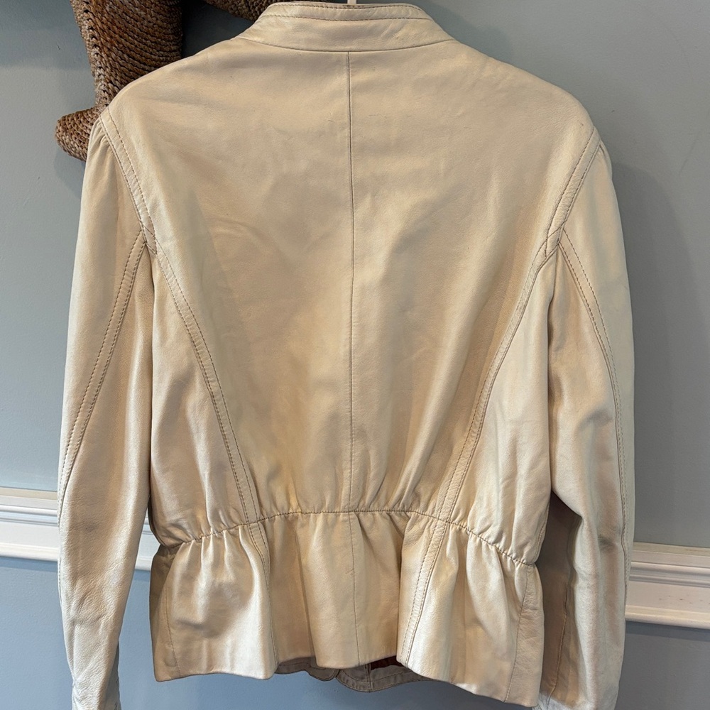 Wilsons Leather Women's Cream Snap Front Leather Jacket vintage - Picture 4 of 7